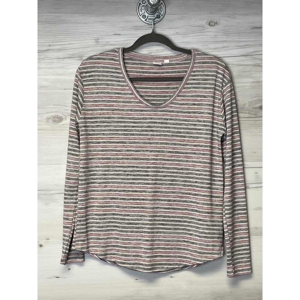Gap Womens Top XS Pink Blue‎ Striped V Neck Long Sleeve